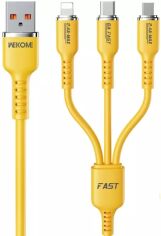 Акція на Wk Usb Cable to Micro USB/Lightning/Type-C Tint Series Real Silicon Super Fast Charging 66W Yellow (WDC-07th) від Y.UA