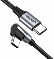 Акція на Ugreen Angled USB-C to USB-C 3A 1m Grey/Black (50123) від Y.UA
