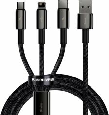 Акція на Baseus Usb Cable to Lightning/microUSB/USB-C Tungsten Gold One-for-three Fast Charging Data 3.5A 1.5m Black (CAMLTWJ-01) від Stylus
