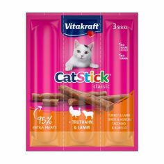 Акция на Ласощі для кішок Vitakraft Cat Stick Classic М'ясні палички з індичкою та ягням, 3*6 г от Eva
