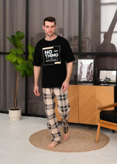 Акция на Мужская пижама Every Day NI Клетка беж T281 футболка и брюки Cosy XL от Podushka