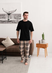 Акция на Мужская пижама Every Day Клетка беж T280 футболка и брюки Cosy M от Podushka