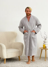 Акция на Мужской вафельный халат-кимоно 821N Cosy серый M от Podushka