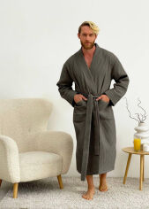 Акция на Мужской вафельный халат-кимоно 821N-2 Cosy темно-серый меланж M от Podushka