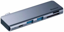 Акція на Baseus Adapter Harmonica USB-C to 2хUSB 3.0 + Sd + USB-C Grey (CAHUB-KOG) від Y.UA