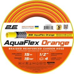 Акція на Шланг садовий 2E AquaFlex Orange 1/2" 15 м 4 шари 15 бар -10…+60°C (2E-GHE12OE15) від Rozetka