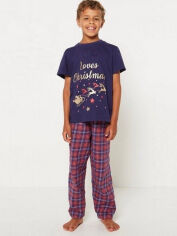 Акція на Дитяча піжама (футболка + штани) літня для хлопчика Studio GD-00068642 92-98 см Темно-синя від Rozetka