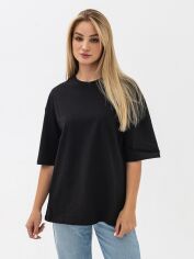 Акция на Футболка бавовняна оверсайз довга жіноча Ray Oversize Unisex U0104W 2XL/3XL Чорна от Rozetka