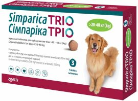 Акція на Жевательные таблетки Simparica ТРІО от блох и клещей для собак 20-40 кг 3 таблетки (10024338) від Stylus