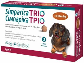 Акция на Жевательные таблетки Simparica ТРІО от блох и клещей для собак 5-10 кг 3 таблетки (10024332) от Stylus