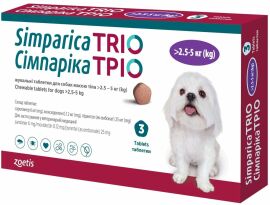 Акция на Жевательные таблетки Simparica ТРІО от блох и клещей для собак 2.5 -5 кг 3 таблетки (10024330) от Stylus