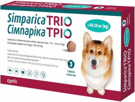 Акция на Жевательные таблетки Simparica ТРІО от блох и клещей для собак 10-20 кг 3 таблетки (10024337) от Stylus