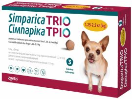 Акция на Жевательные таблетки Simparica ТРІО от блох и клещей для собак 1.25-2.5 кг 3 таблетки (10024331) от Stylus