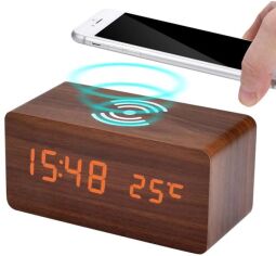 Акция на Настільний годинник UFT Wood Wireless clock Brown от Rozetka