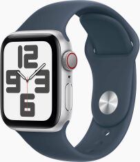 Акция на Apple Watch Se 2 2023 40mm GPS+LTE Silver Aluminum Case with Storm Blue Sport Band - S/M (MRGH3) от Stylus