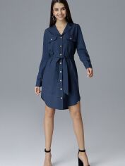 Акция на Плаття-сорочка міді літнє жіноче Figl M630 XL Темно-синє от Rozetka