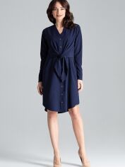 Акція на Плаття-сорочка міді літнє жіноче Lenitif L031 XL Темно-синє від Rozetka