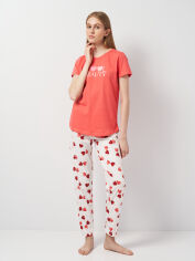 Акция на Піжама (футболка + штани) жіноча бавовняна великих розмірів Vienetta 304006*20 191997 XL Червона от Rozetka