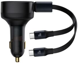 Акция на Baseus Car Charger Retractable USB-C+USB-C 33W Black (C00035500111-00) от Stylus