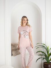 Акція на Піжама (штани+футболка) жіноча NOVITI PD005-W-01 XL Рожева від Rozetka