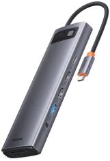 Акція на Baseus Adapter Metal Gleam Series USB-C to HDMI+2xUSB3.1+2xUSB3.0+USB-C+PD+RJ45+SD+TF Gray (WKWG020213) від Stylus