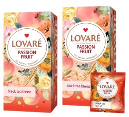 Акція на Упаковка цейлонського чорного чаю Lovare Фрукт пристрасті з фруктами, пелюстками квітів та ароматом персика та маракуї 2 пачки по 24 пакетики від Rozetka
