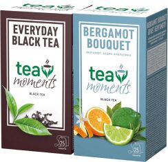 Акція на Набір чорного чаю зі смаком бергамоту Tea Moments Bergamot Bouquet 25 сашетів + чорний чай Tea Moments Everyday Black Tea 25 сашетів від Rozetka