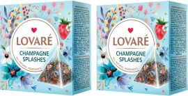 Акція на Упаковка чаю Lovare Купаж зі шматочками ягід, пелюстками квітів та ароматом суниці Champagne splashes 2 пачки по 15 пірамідок від Rozetka