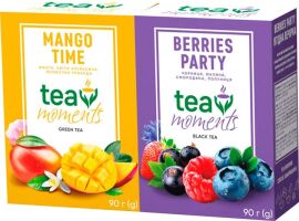 Акция на Набір листового чаю Tea Moments Mango Time зелений зі смаком манго 90 г + Berries Party чорний зі смаком ягід 90 г от Rozetka