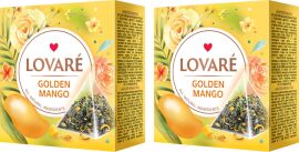 Акция на Упаковка чаю Lovare зеленого з пелюстками квітів і ароматом манго Golden Mango 2 пачки по 15 пірамідок от Rozetka