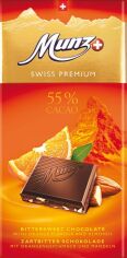 Акція на Шоколад Munz Premium чорний з апельсиновим смаком і мигдалем 100 г від Rozetka