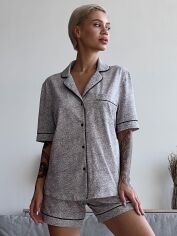 Акция на Піжама (сорочка + шорти) жіноча бавовняна Roksana Lana 1416 XL Сіра от Rozetka