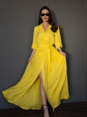 Акція на Сукня-сорочка довга літня жіноча ISSA PLUS 14686 S Жовта від Rozetka