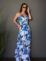 Акція на Сукня на запах довга літня жіноча ISSA PLUS 14679 S Біла з блакитним від Rozetka