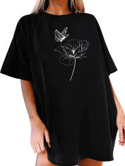 Акція на Плаття-футболка коротке літнє великого розміру жіноче Love&Live Lepidopteran Landscape LLP04771 XL-XXL Чорне від Rozetka