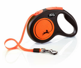 Акція на Поводок-рулетка для собак Flexi New Neon S лента 5 м до 15 кг оранжевый (32008) від Stylus