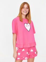 Акция на Піжама (футболка + шорти) з віскози жіноча Trendyol THMSS21PT0467 S Рожева от Rozetka