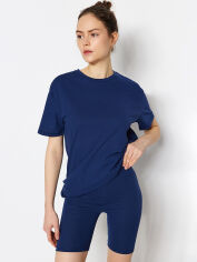 Акция на Піжама (футболка + шорти) великих розмірів бавовняна жіноча Trendyol THMSS20PT0397 XL Синя от Rozetka