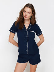 Акція на Піжама (сорочка + шорти) бавовняна жіноча Trendyol THMSS20PT0406 S Синя від Rozetka
