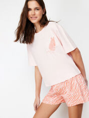 Акция на Піжама (футболка + шорти) великих розмірів бавовняна жіноча Trendyol THMSS24PT00042 XL Рожева от Rozetka
