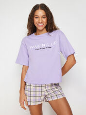 Акция на Піжама (футболка + шорти) бавовняна жіноча Trendyol THMSS24PT00021 L Фіолетова от Rozetka