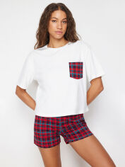 Акція на Піжама (футболка + шорти) великих розмірів з віскози жіноча Trendyol THMSS24PT00037 XL Біла від Rozetka