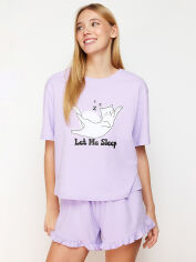 Акція на Піжама (футболка + шорти) бавовняна жіноча Trendyol THMSS24PT00111 S Фіолетова від Rozetka
