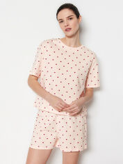 Акция на Піжама (футболка + шорти) бавовняна жіноча Trendyol THMSS21PT1485 XS Світло-рожева от Rozetka