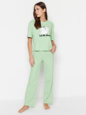 Акція на Піжама (футболка + штани) бавовняна жіноча Trendyol THMSS23PT00134 L Світло-зелена від Rozetka