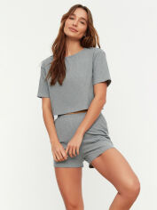 Акція на Піжама (футболка + шорти) великих розмірів жіноча Trendyol THMSS21PT1101 XL Сіра від Rozetka