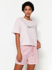 Акция на Піжама (футболка + шорти) бавовняна жіноча Trendyol THMSS23PT00228 XS Рожева от Rozetka