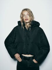 Акція на Куртка демісезонна коротка з капюшоном жіноча Zara 947601043 XL Чорна від Rozetka