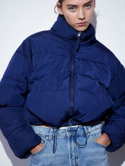 Акція на Куртка демісезонна коротка жіноча H&M 1161620_син XS Темно-синя від Rozetka