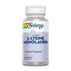 Акція на Дієтична добавка в вегетаріанських капсулах Solaray L-Lysine Monolaurin 1:1 L-Лізин монолаурин, 60 шт від Eva